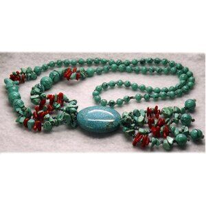 Turquoise and Red Coral Necklace
